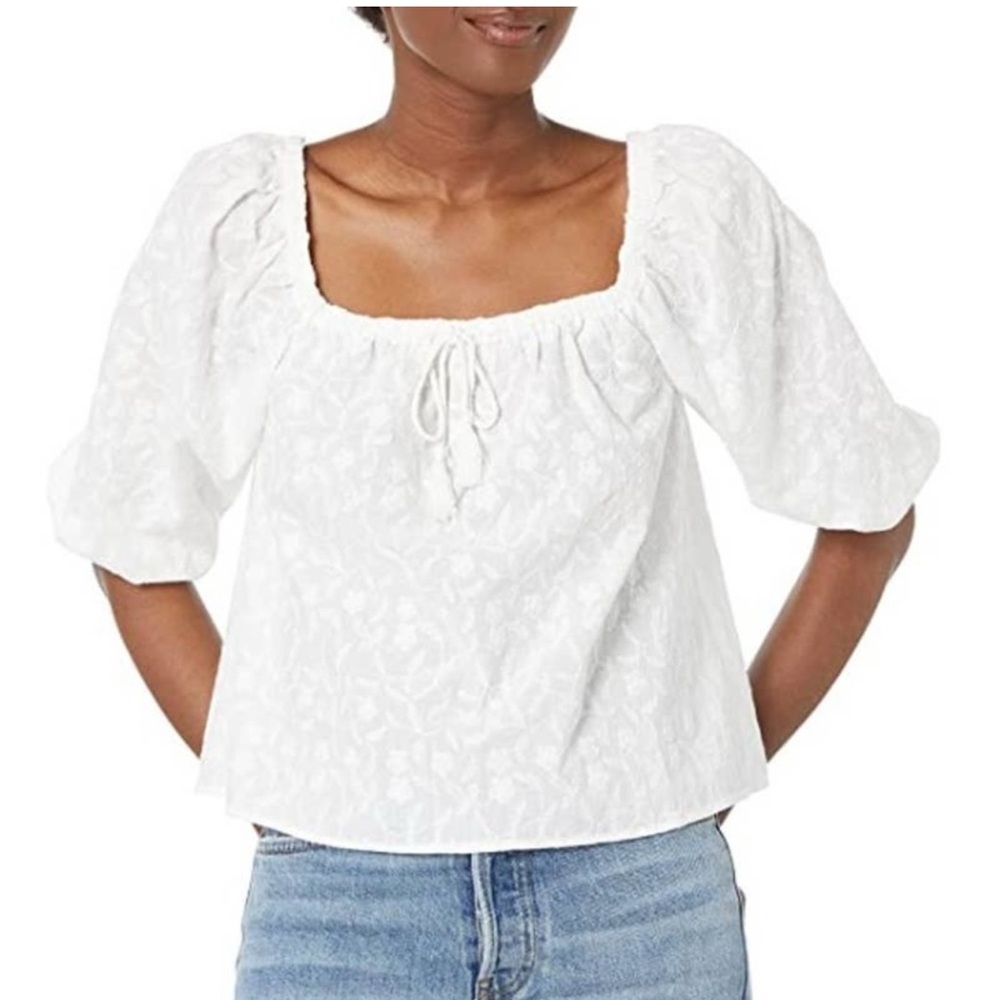BB Dakota by Steve Madden Sweet Escape Floral Embroidered On Off Puff Sleeve top
